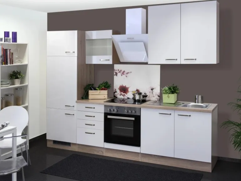 Flex-Well Exclusiv Küchenzeile Valero 270 cm Hochglanz Weiß-Sonoma Eiche