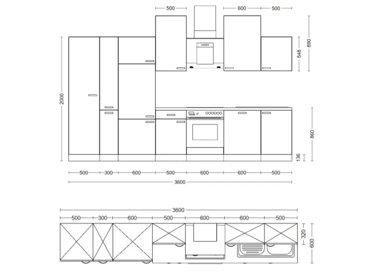 Flex-Well Exclusiv Küchenzeile Valero 360 cm Hochglanz Weiß
