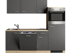 Flex-Well Exclusiv Küchenzeile Morena 210 cm Basaltgrau Matt-San Remo Eiche Hell