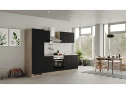 Flex-Well Exclusiv Küchenzeile Capri 270 cm Schwarz Matt-Endgrain Oak