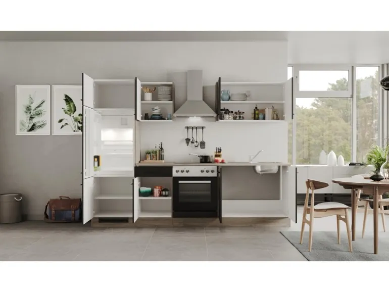 Flex-Well Exclusiv Küchenzeile Capri 270 cm Schwarz Matt-Endgrain Oak