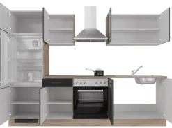 Flex-Well Exclusiv Küchenzeile Capri 270 cm Schwarz Matt-Endgrain Oak