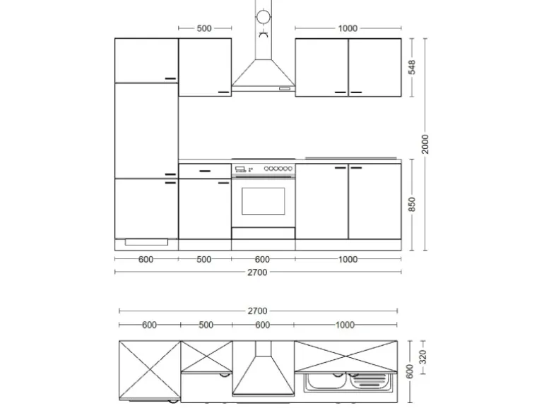 Flex-Well Exclusiv Küchenzeile Capri 270 cm Schwarz Matt-Endgrain Oak