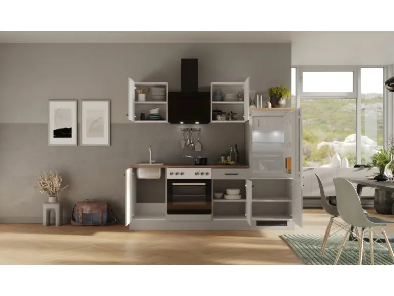 Flex-Well Exclusiv Küchenzeile 1706-005 Lund 220 cm Lichtgrau glänzend-Rauchgrau
