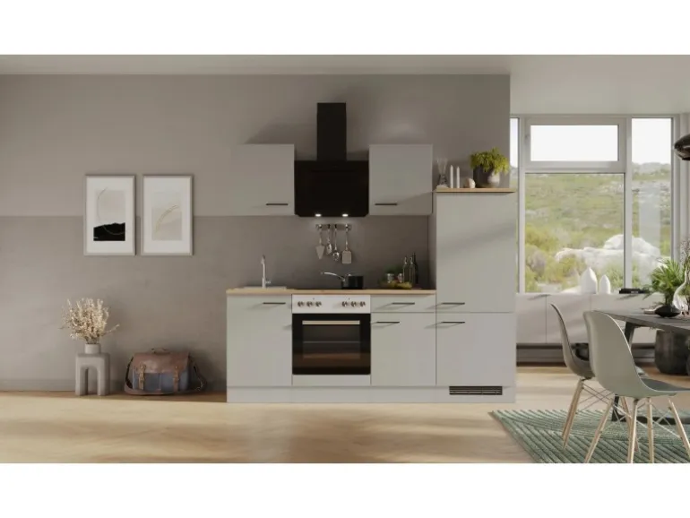 Flex-Well Exclusiv Küchenzeile 1706-005 Lund 220 cm Lichtgrau glänzend-Rauchgrau