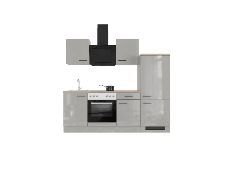 Flex-Well Exclusiv Küchenzeile 1706-005 Lund 220 cm Lichtgrau glänzend-Rauchgrau