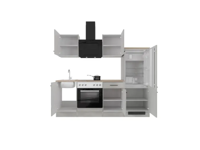 Flex-Well Exclusiv Küchenzeile 1706-005 Lund 220 cm Lichtgrau glänzend-Rauchgrau
