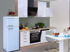 Flex-Well Exclusiv Küchenzeile Valero 220 cm Hochglanz Weiß-Sonoma Eiche