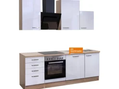Flex-Well Exclusiv Küchenzeile Valero 220 cm Hochglanz Weiß-Sonoma Eiche