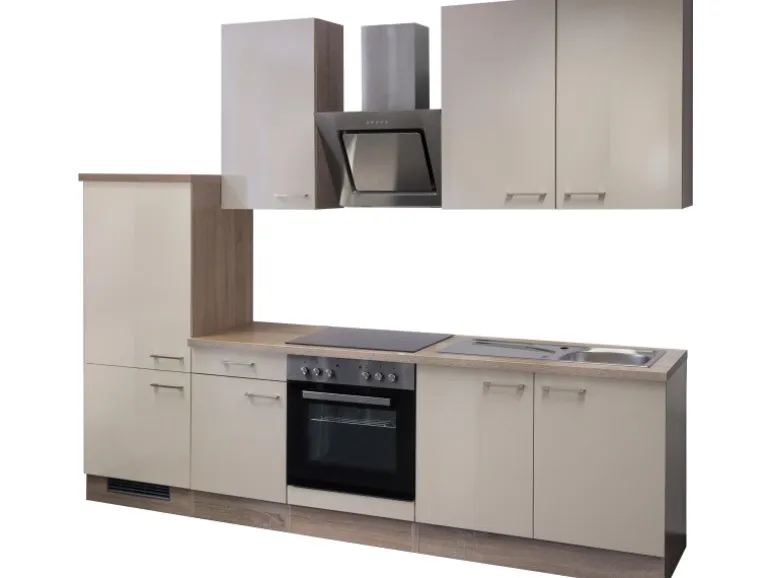 Flex-Well Exclusiv Küchenzeile Orlando 270 cm Kaschmir Glanz-Sonoma Eiche