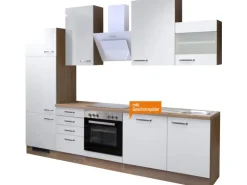 Flex-Well Exclusiv Küchenzeile Valero 280 cm Hochglanz Weiß-Sonoma Eiche