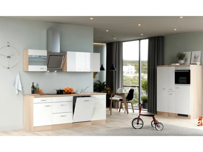 Flex-Well Exclusiv Küchenzeile Valero 360 cm Hochglanz Weiß - Sonoma Eiche