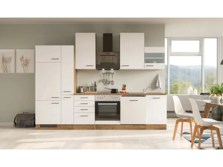 Flex-Well Exclusiv Küchenzeile Vintea 310 cm Magnolia matt - Lancelot Oak
