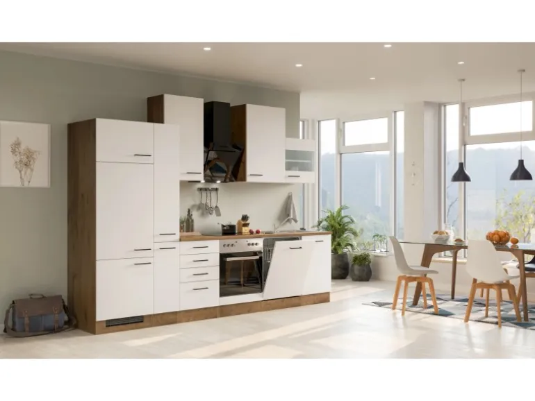 Flex-Well Exclusiv Küchenzeile Vintea 310 cm Magnolia matt - Lancelot Oak