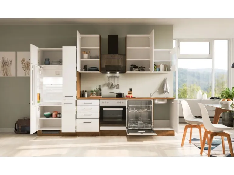 Flex-Well Exclusiv Küchenzeile Vintea 310 cm Magnolia matt - Lancelot Oak