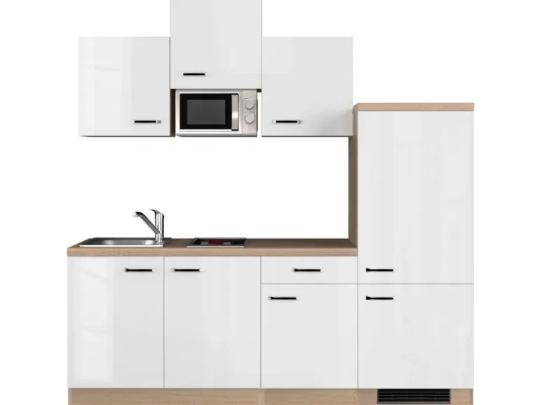 Flex-Well Exclusiv Küchenzeile Valero 210 cm Hochglanz Weiß - Sonoma Eiche