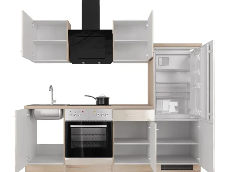 Flex-Well Exclusiv Küchenzeile Orlando 220 cm Kaschmir Glanz - Sonoma Eiche