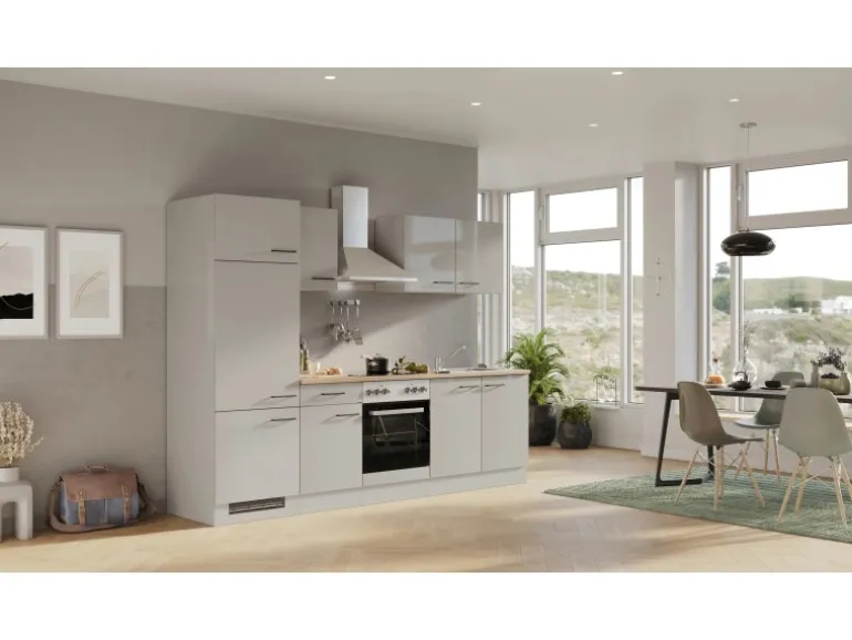 Flex-Well Exclusiv Küchenzeile Lund 270 cm Lichtgrau glänzend-Rauchgrau