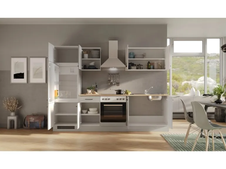 Flex-Well Exclusiv Küchenzeile Lund 270 cm Lichtgrau glänzend-Rauchgrau
