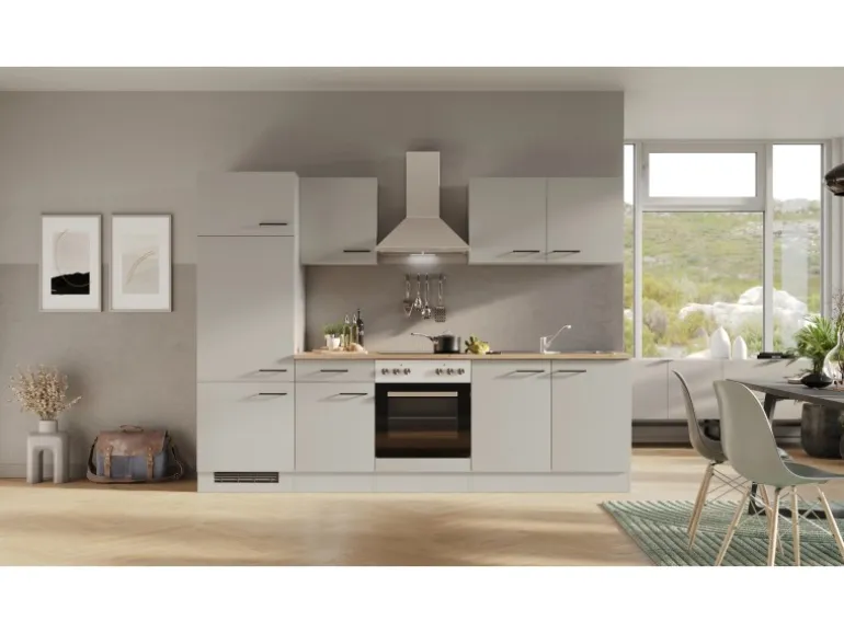 Flex-Well Exclusiv Küchenzeile Lund 270 cm Lichtgrau glänzend-Rauchgrau