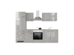 Flex-Well Exclusiv Küchenzeile Lund 270 cm Lichtgrau glänzend-Rauchgrau