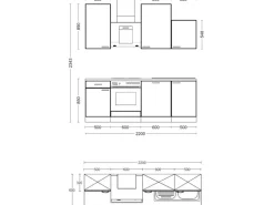 Flex-Well Exclusiv Küchenzeile 1701-017 Lund 220 cm Lichtgrau glänzend-Rauchgrau