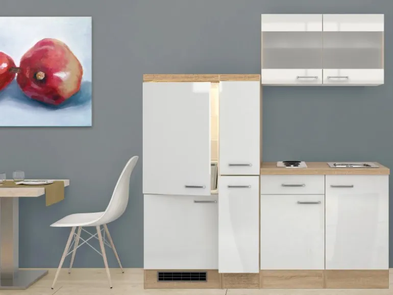 Flex-Well Exclusiv Küchenzeile Valero 190 cm Hochglanz Weiß-Sonoma Eiche
