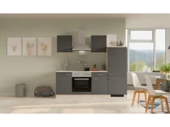 Flex-Well Exclusiv Küchenzeile Morena 220 cm Basaltgrau matt - San Remo Eiche