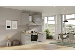Flex-Well Exclusiv Küchenzeile 1701-016 Lund 220 cm Lichtgrau glänzend-Rauchgrau