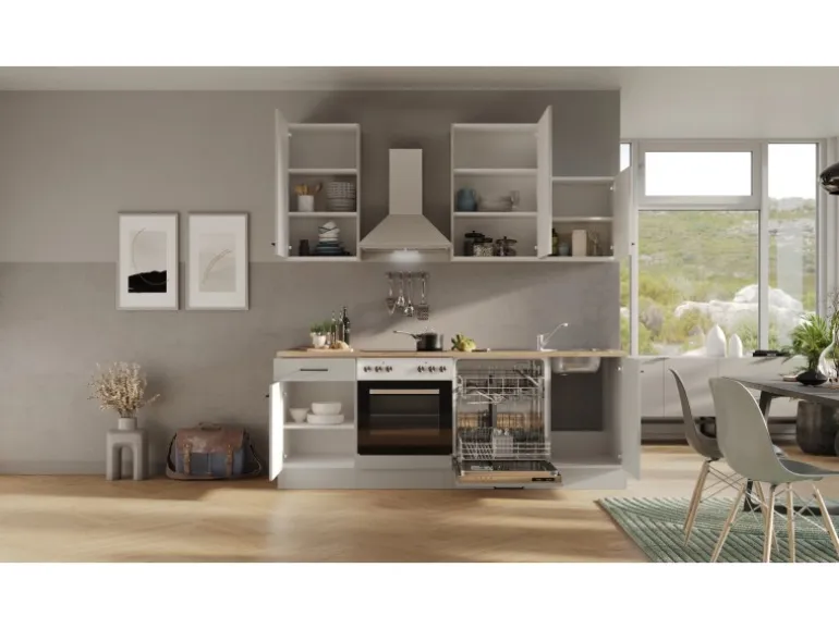 Flex-Well Exclusiv Küchenzeile 1701-016 Lund 220 cm Lichtgrau glänzend-Rauchgrau