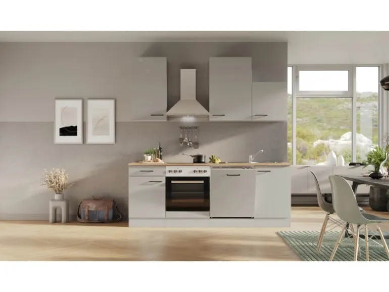 Flex-Well Exclusiv Küchenzeile 1701-016 Lund 220 cm Lichtgrau glänzend-Rauchgrau