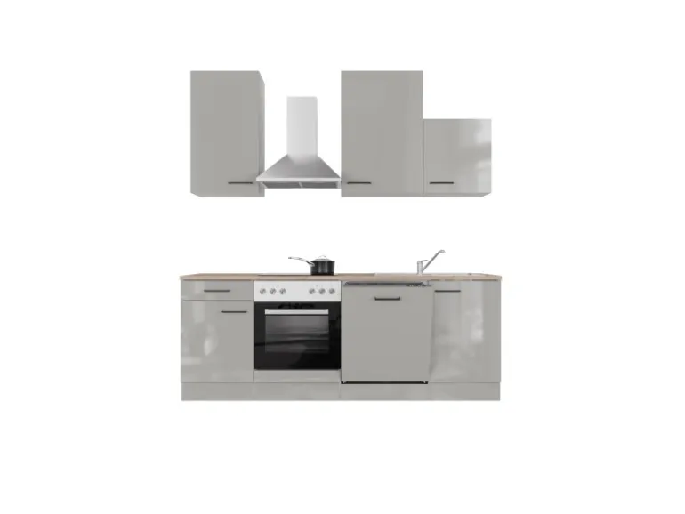 Flex-Well Exclusiv Küchenzeile 1701-016 Lund 220 cm Lichtgrau glänzend-Rauchgrau