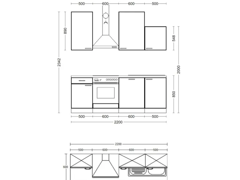 Flex-Well Exclusiv Küchenzeile 1701-016 Lund 220 cm Lichtgrau glänzend-Rauchgrau