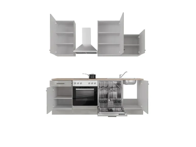 Flex-Well Exclusiv Küchenzeile 1701-016 Lund 220 cm Lichtgrau glänzend-Rauchgrau