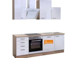 Flex-Well Exclusiv Küchenzeile Valero 220 cm Hochglanz Weiß-Sonoma Eiche
