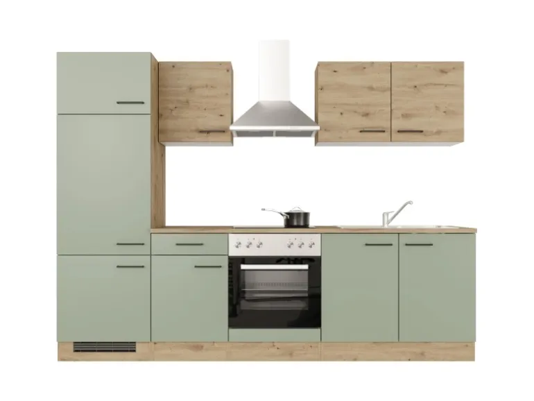 Flex-Well Exclusiv Küchenzeile Cara 270 cm Schilfgrün matt - Artisan Eiche