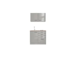 Flex-Well Exclusiv Miniküche Lund 100 cm Lichtgrau glänzend-Rauchgrau