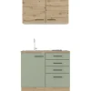 Flex-Well Exclusiv Miniküche Cara 100 cm Schilfgrün matt - Artisan Eiche