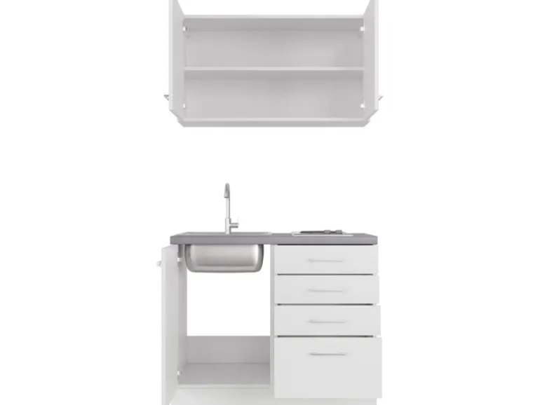 Flex-Well Exclusiv Miniküche Joelina 100 cm Weiß matt - Beton Grau