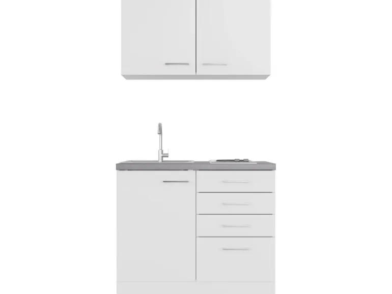 Flex-Well Exclusiv Miniküche Joelina 100 cm Weiß matt - Beton Grau