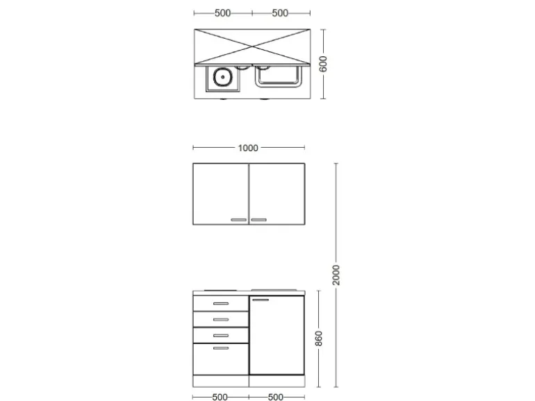 Flex-Well Exclusiv Miniküche Lara 100 cm Anthrazit - San Remo Eiche