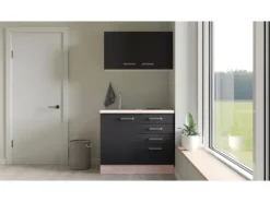 Flex-Well Exclusiv Miniküche Lara 100 cm Anthrazit - San Remo Eiche