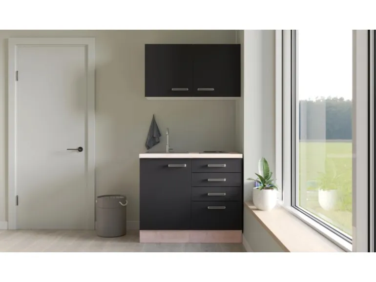 Flex-Well Exclusiv Miniküche Lara 100 cm Anthrazit - San Remo Eiche
