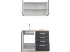 Flex-Well Exclusiv Miniküche Lara 100 cm Anthrazit - San Remo Eiche