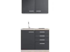 Flex-Well Exclusiv Miniküche Lara 100 cm Anthrazit - San Remo Eiche