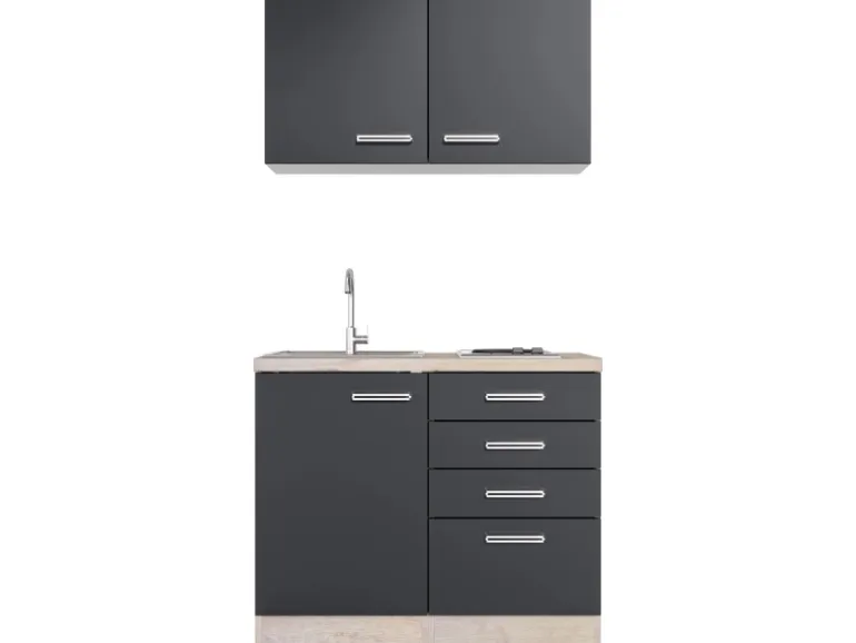 Flex-Well Exclusiv Miniküche Lara 100 cm Anthrazit - San Remo Eiche