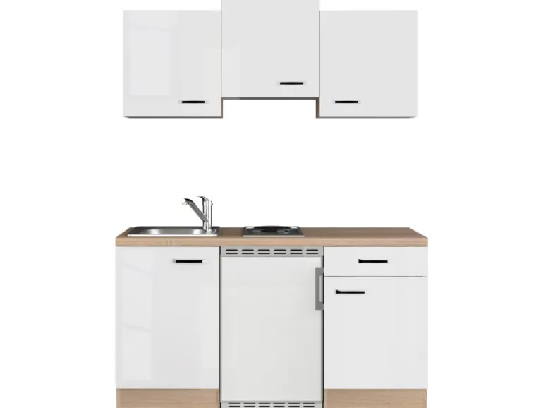 Flex-Well Exclusiv Singleküche Valero 150 cm Hochglanz Weiß - Sonoma Eiche