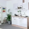 Flex-Well Exclusiv Singleküche Valero 150 cm breit Hochglanz Weiß-Sonoma Eiche