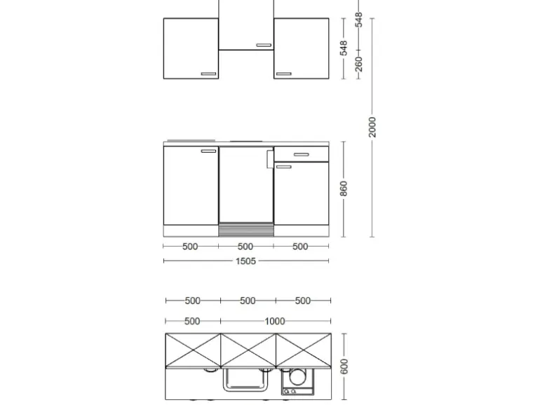 Flex-Well Exclusiv Singleküche Lara 150 cm Anthrazit - San Remo Eiche