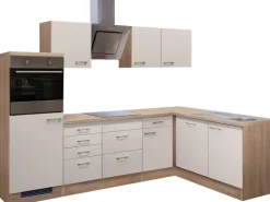 Flex-Well Exclusiv Winkelküche Orlando 280x170 cm Kaschmir Glanz-Sonoma Eiche